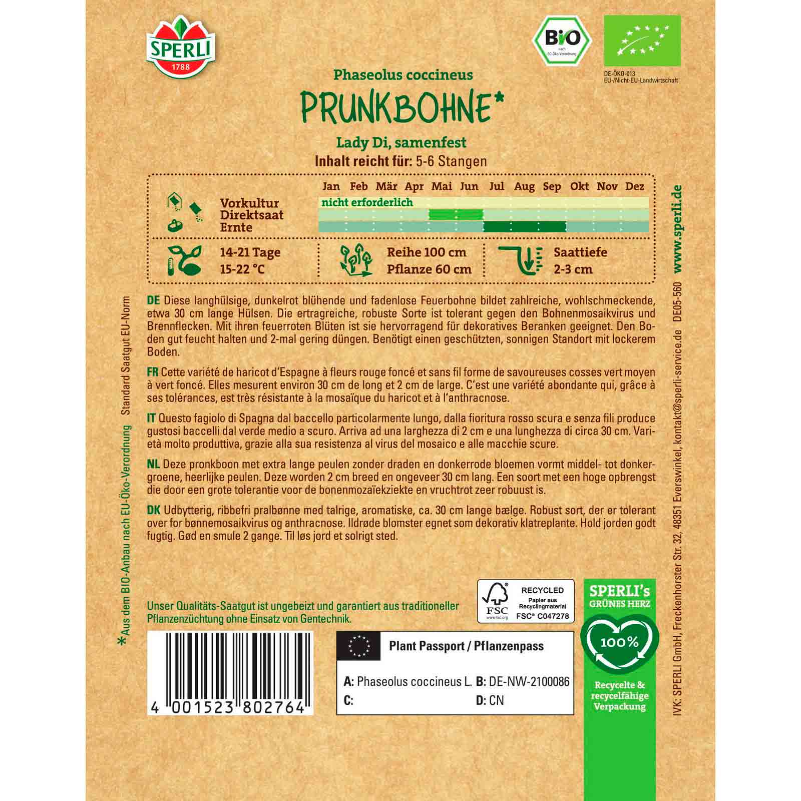 BIO Prunkbohne Lady Di