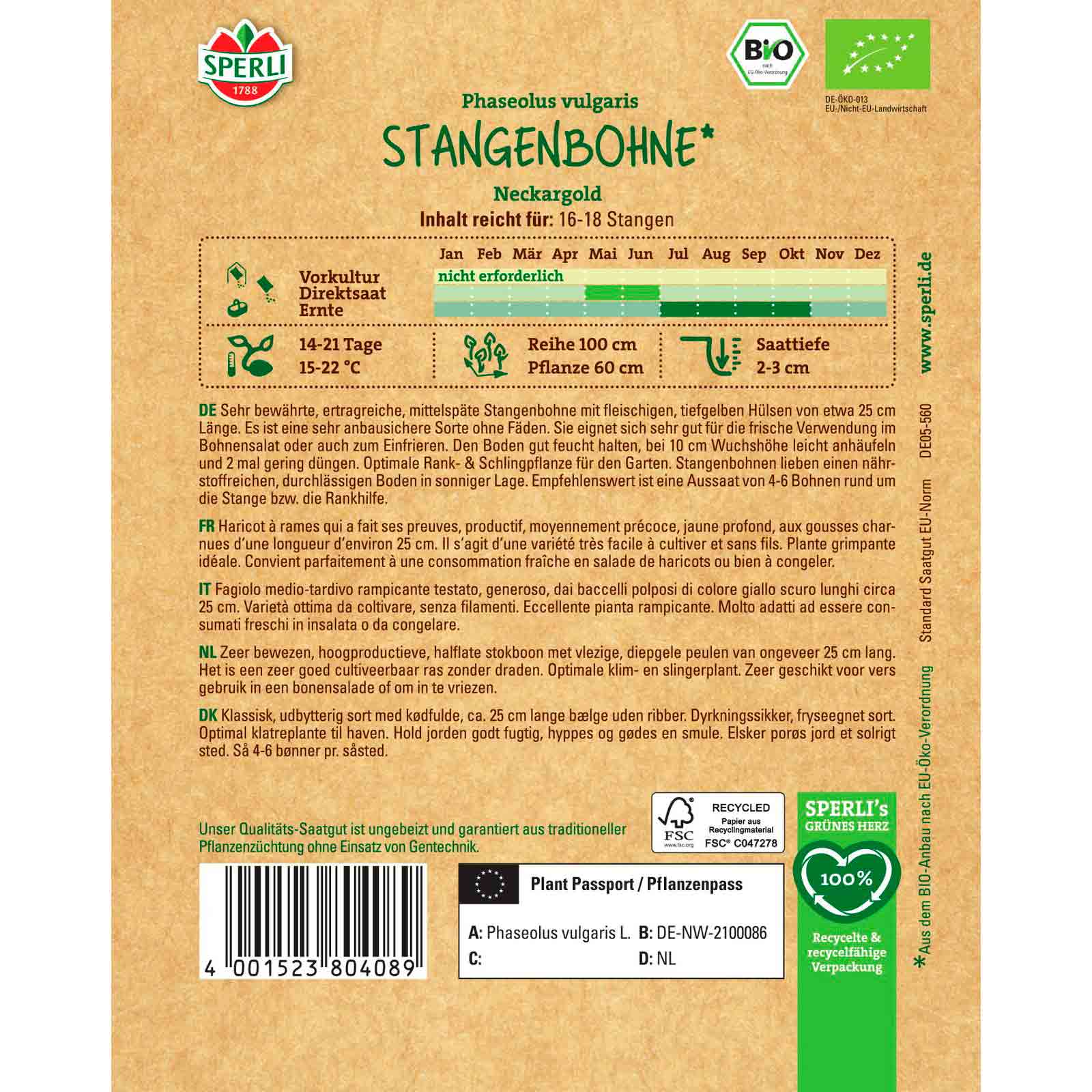 BIO Stangenbohne Neckargold