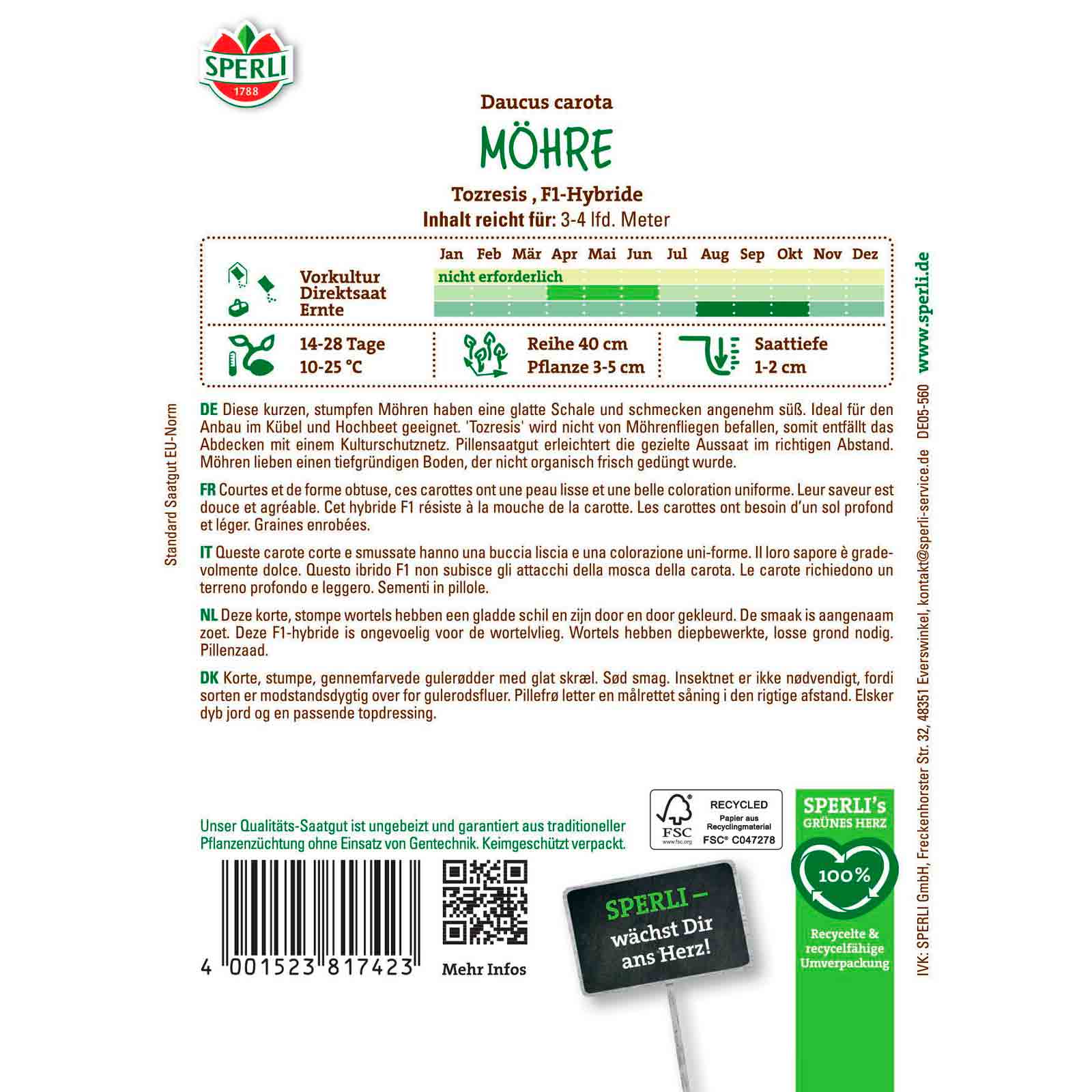 Möhre Tozresis, F1, Pillensaat