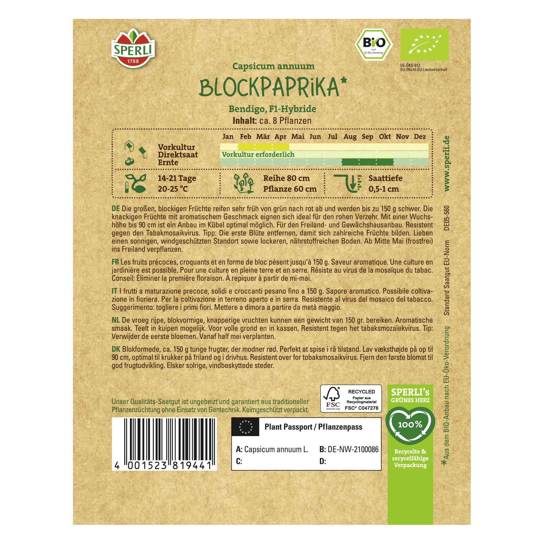 Pepparfrön - Ekologiska - Blockpaprika, F1