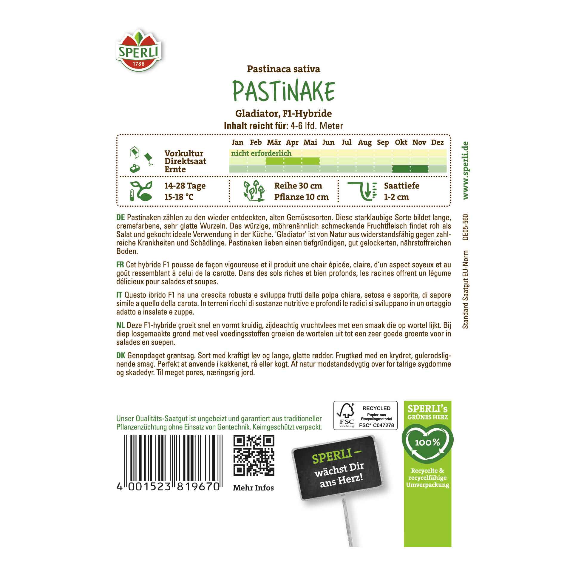 Parsnip seeds - Gladiator, F1 - Sperli