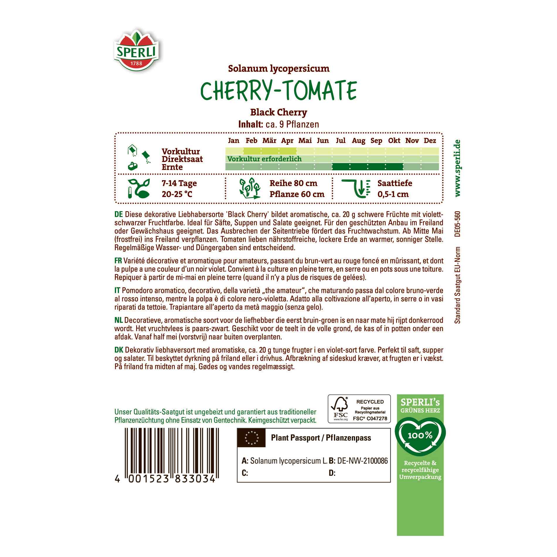 Tomato seeds - Black Cherry - Sperli
