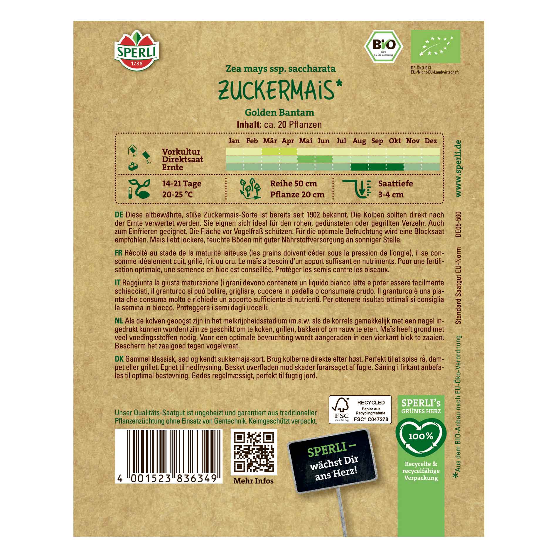 Sockermajs - Ekologisk - SperliBIO Zuckermais