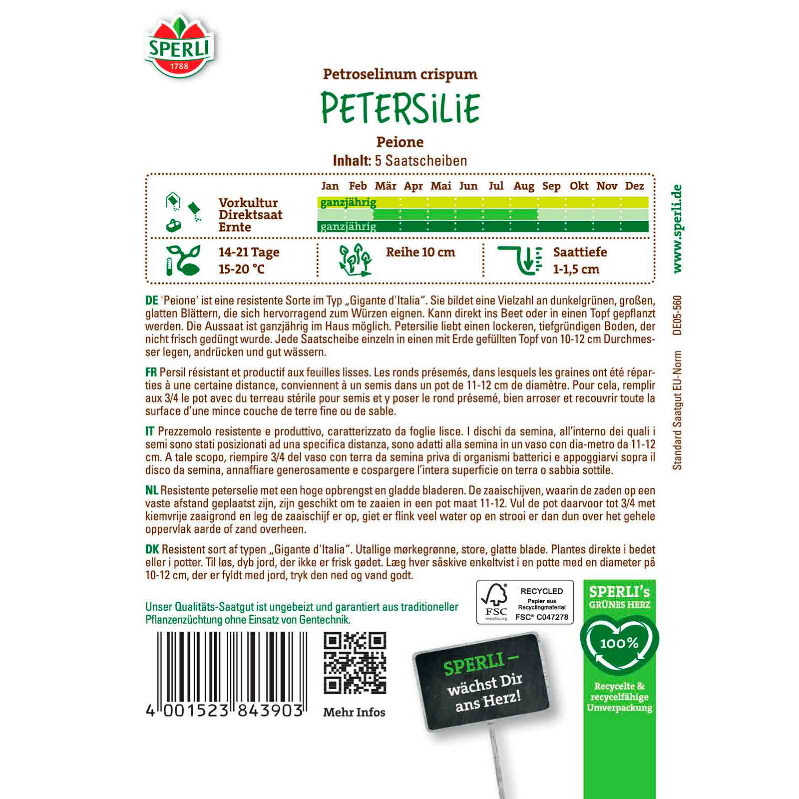 Petersilie Peione, Saatscheibe