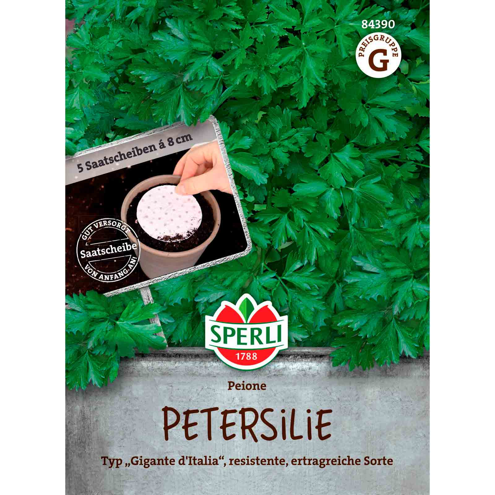 Petersilie Peione, Saatscheibe