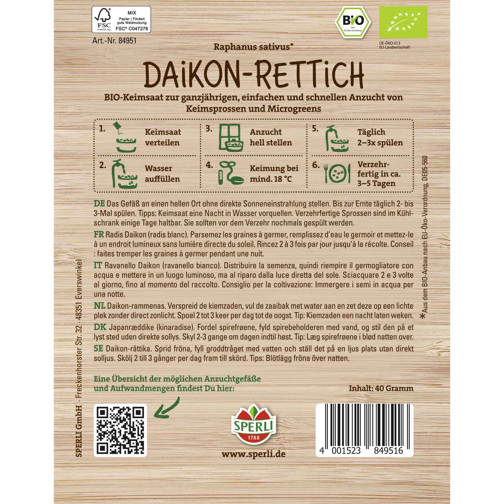 BIO Groddfrön Daikon-Rädisa