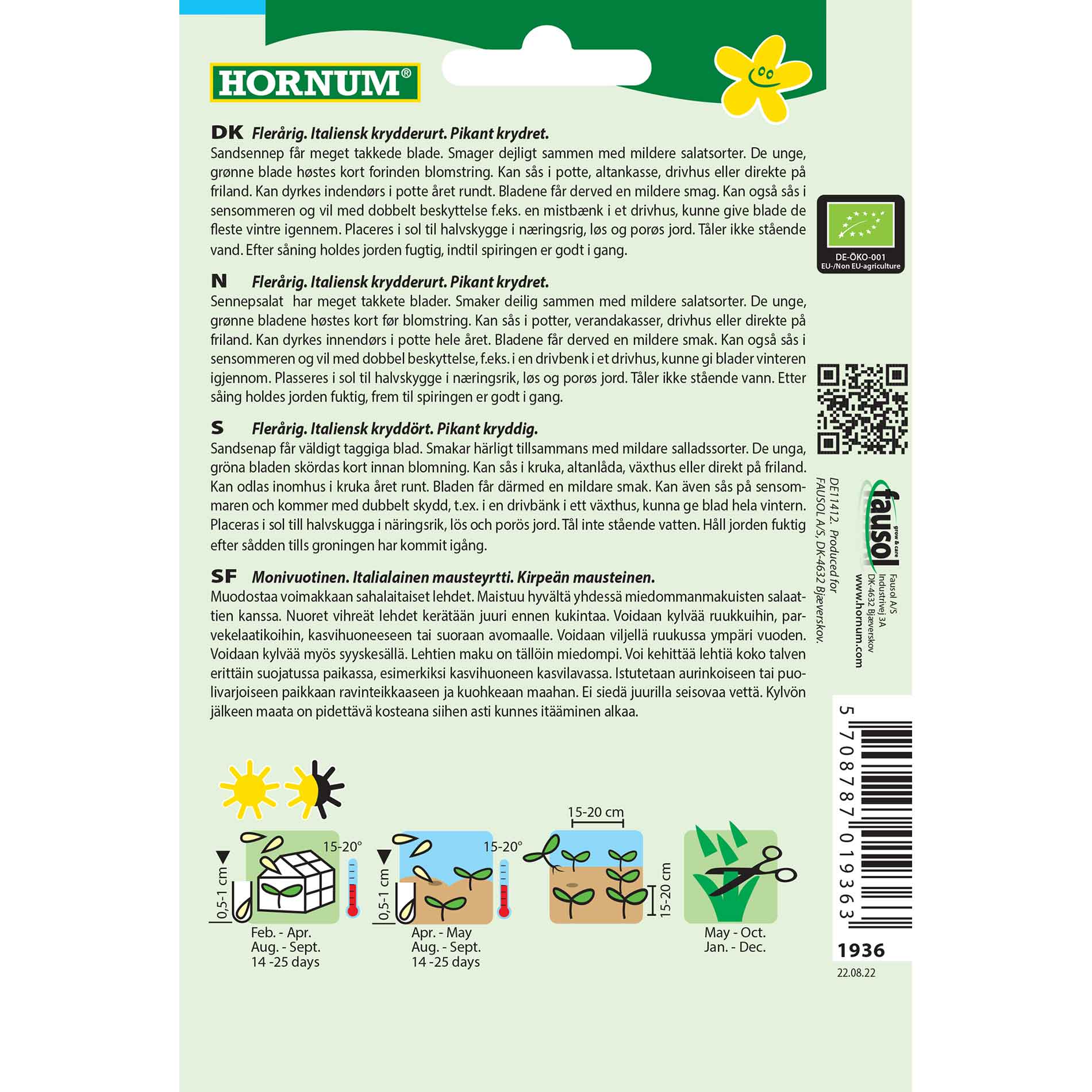 EKOLOGISK, Sandsenap, "Vild ruccola" (D)