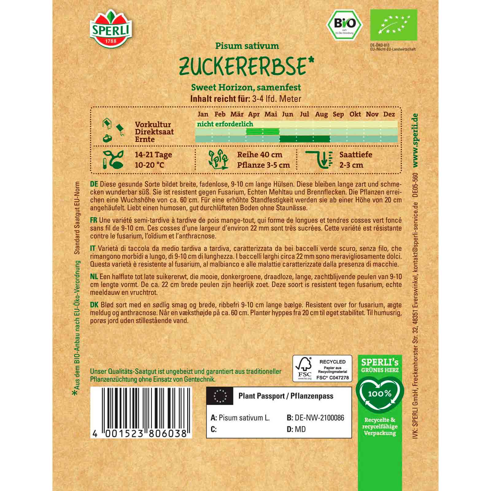 BIO Zuckererbse Sweet Horizon