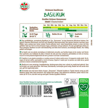Basilikum Großer Grüner Genoveser, Saatscheibe